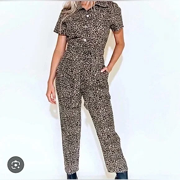 Kittenish Leopard Print Jumpsuit size L - Picture 2 of 4